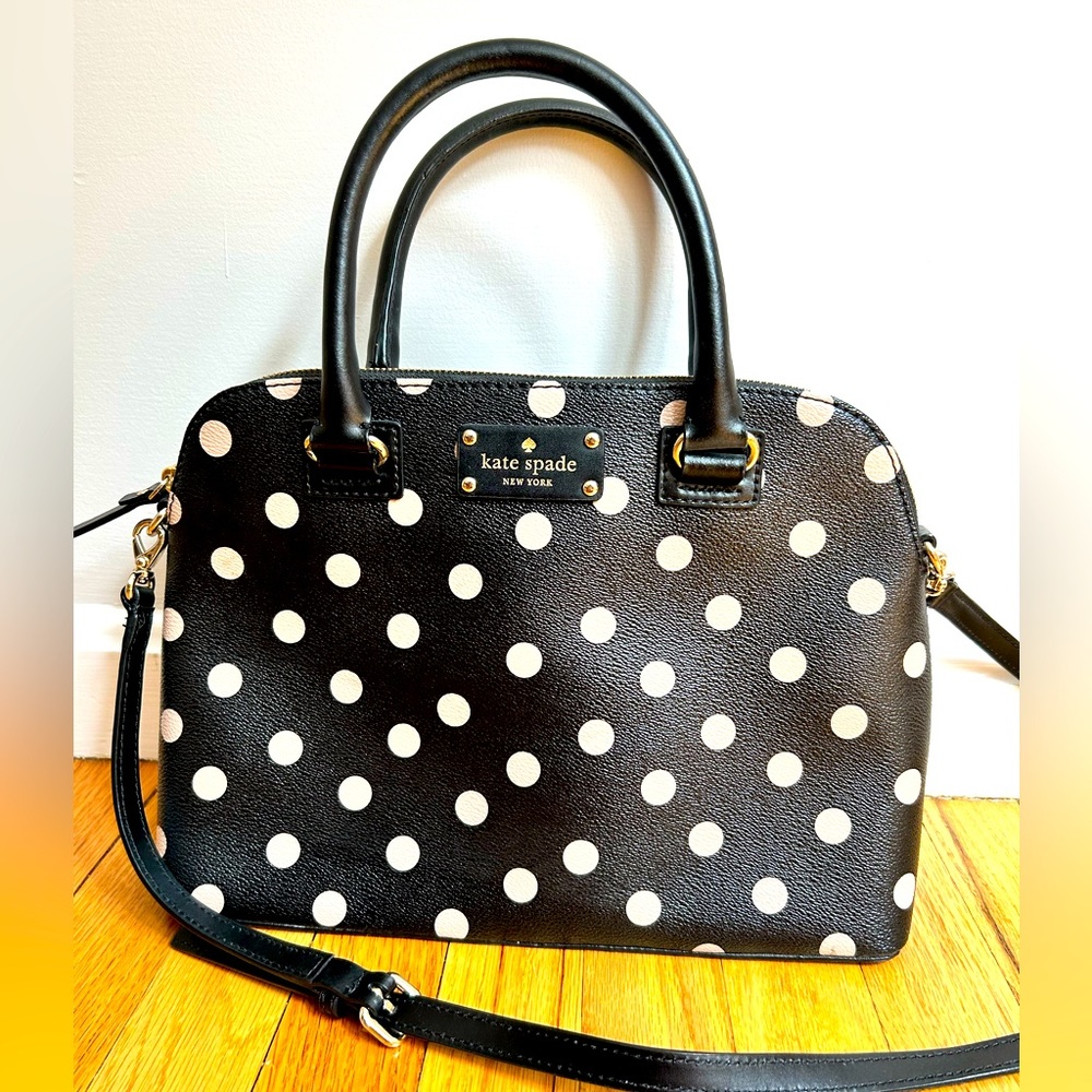 Kate Spade black/cream polka dot satchel handbag